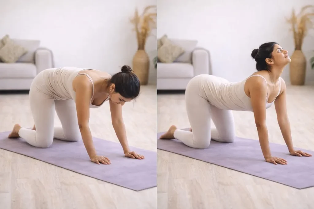 Woman performing Cat-Cow exercise for spinal mobility and back movement
